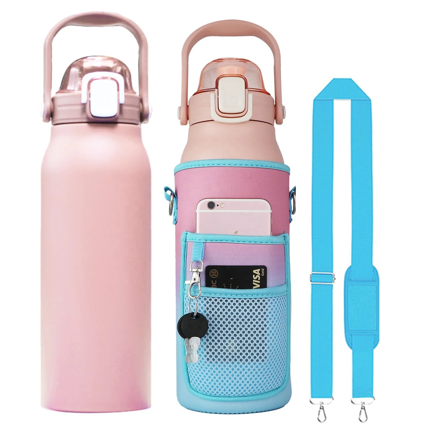 1.7 L double wall stainless steel thermos flask thermo with sleeve insulated water bottle with neoprene sleeve custom logo