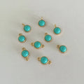 14K Pure Gold Filled Bezel Turquoise Circle Charm Pendant Connectors With Single Double Loops DIY Jewelry Accessories