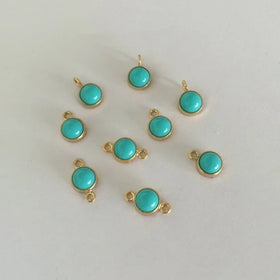 14K Pure Gold Filled Bezel Turquoise Circle Charm Pendant Connectors With Single Double Loops DIY Jewelry Accessories
