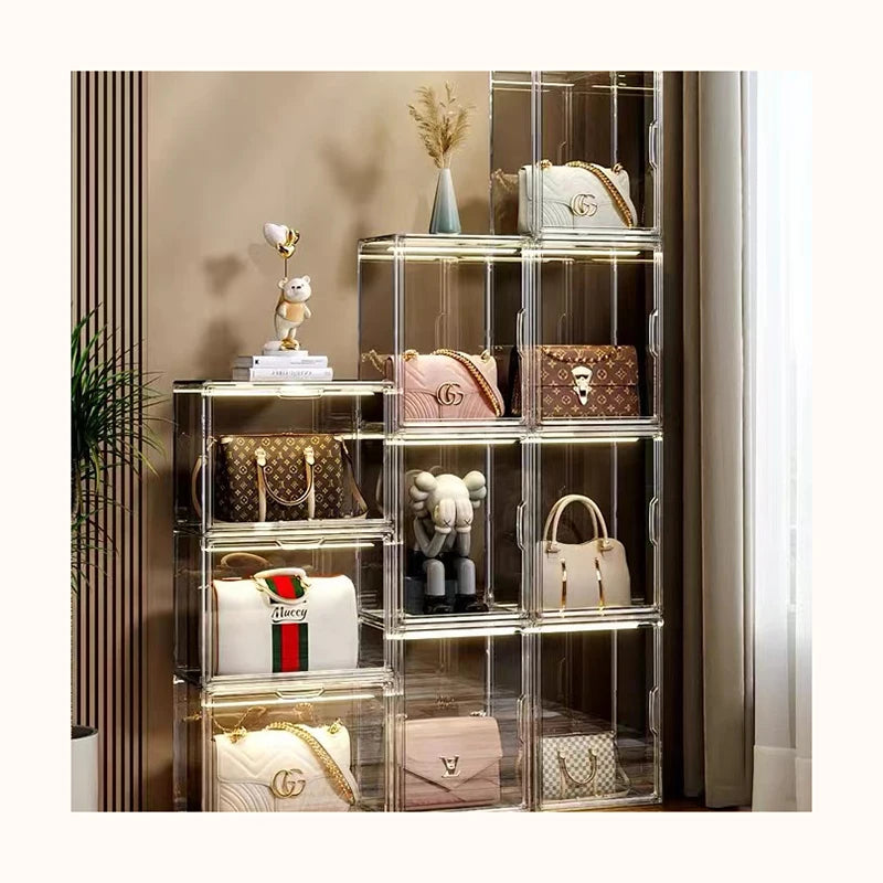 Simple Self-assembly Dustproof PET Injection Display Case Magnetic Door Handbag Storage Organize Eco-Friendly Multifunction
