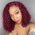 13x4 Transparent Lace Front Wigs 180% Density Colored Human Hair Wigs 99j Burgundy Kinky Curly HD Lace Frontal Wig