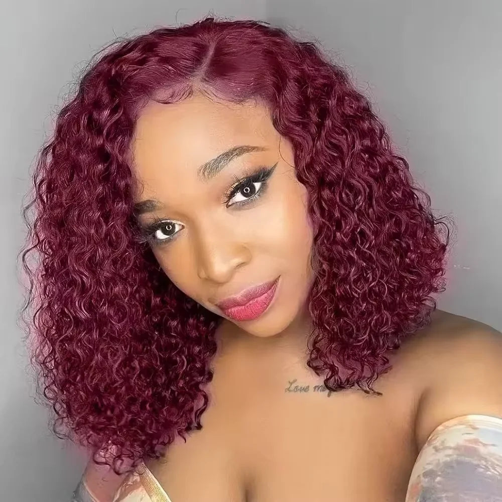 13x4 Transparent Lace Front Wigs 180% Density Colored Human Hair Wigs 99j Burgundy Kinky Curly HD Lace Frontal Wig
