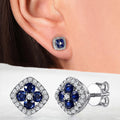 Huitan OEM Delicate Geometry Sparkling White/Blue 3A Zircon Earrings Silver Plated Wedding Engagement CZ Stud Earring for Women