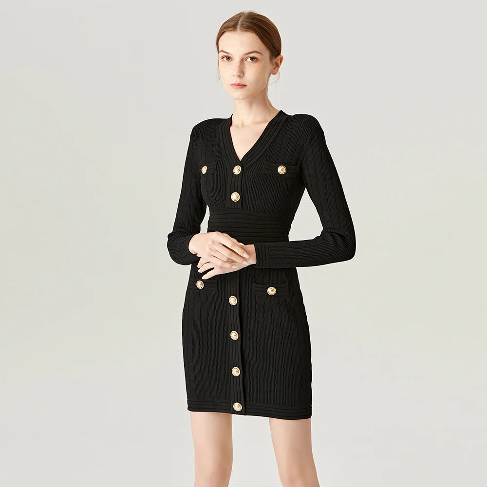 High Quality Fashion Desgin Button  Knitted Dress for Women