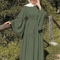 2024 Vintage Solid Muslim Dress Women'S Casual Long Sleeve Floral Islamic Cloth Women Dress