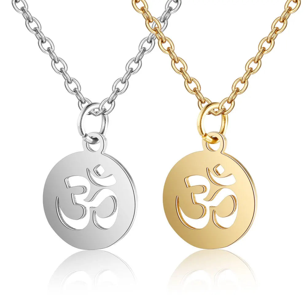 New Round Yoga Symbol Pendant Necklace Geometric Stainless Steel Hollow Disc Necklace for Women