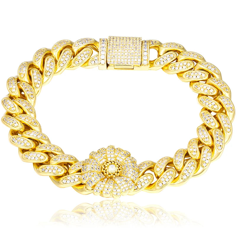 12mm White Gold Plated Miami Cuban Bracelet Hip Hop Bling Mens Jewelry AAAAA Zircon Diamond Iced Out Cuban Link Bracelet