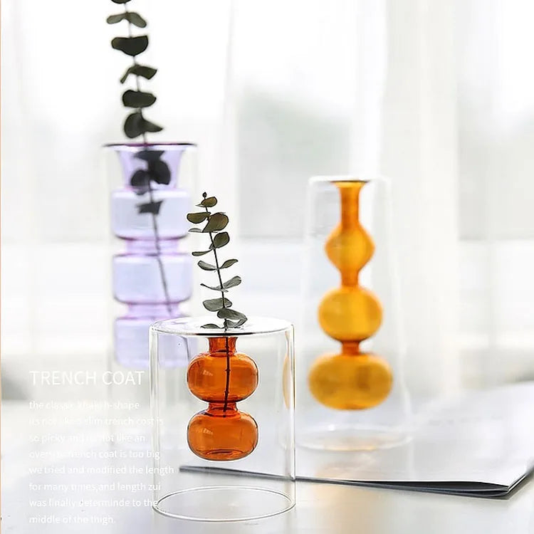 Decorative Double Wall Borosilicate Flower Vase Ins Hot Popular Cylinder Hydroponic Clear Murano Glass Vase Cheap