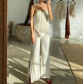 Enyami Female Summer Vacation Plisse Suits Sexy Halter Backless Tank Top Woman 2 Piece Co Ords Pleated Wide Leg Pants Sets