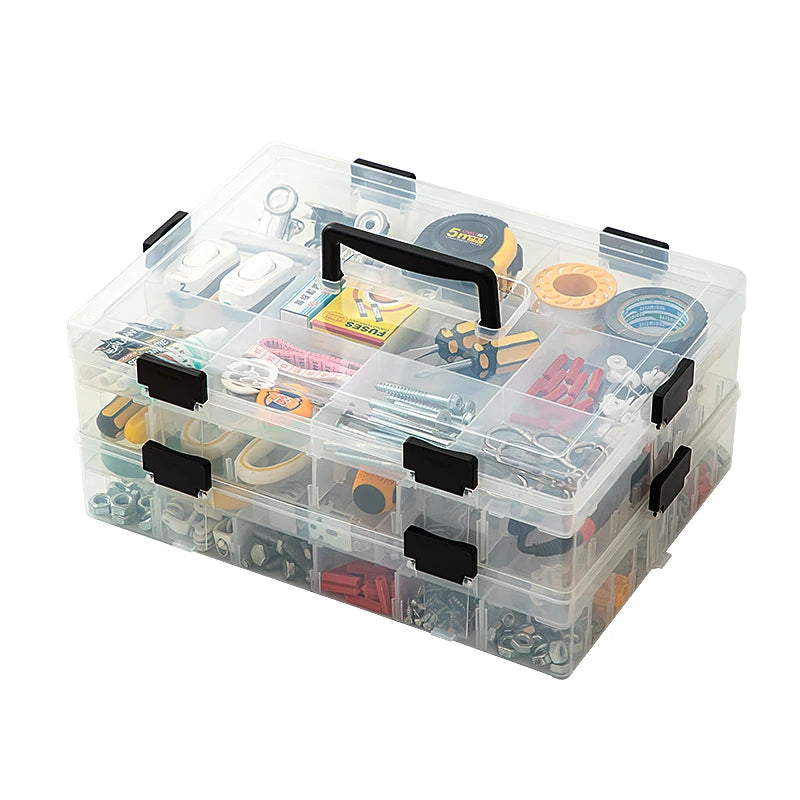 Factory Price Plastic Transparent Multi-Layer Tool Storage Box Free Separation Design Tool Accessories Portable Box