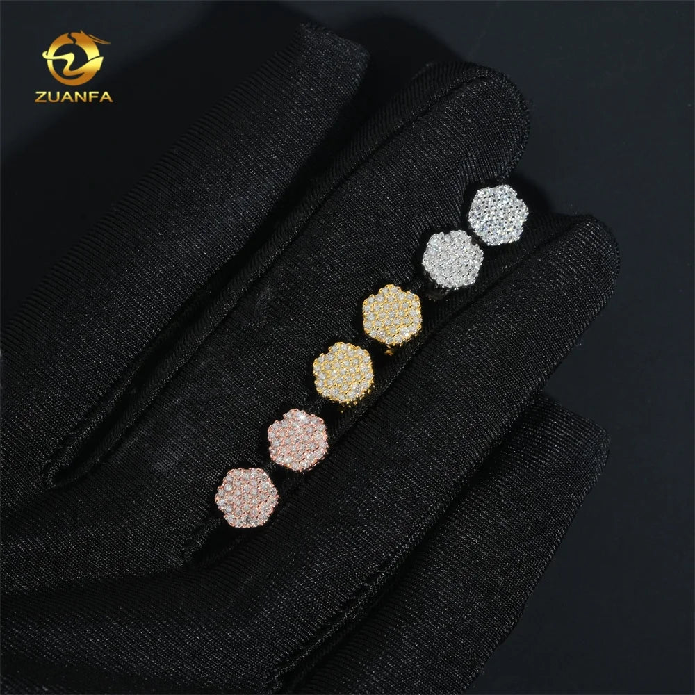 Fine Jewelry 925 Sterling Silver Iced Out Jewelry Diamond Stud VVS Moissanite Earrings