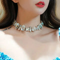 Kaimei 2022 New Korean Style Pearl Crystal Choker Necklaces for Women Short Chain Rhinestone Necklaces Chokers Statement Jewelry