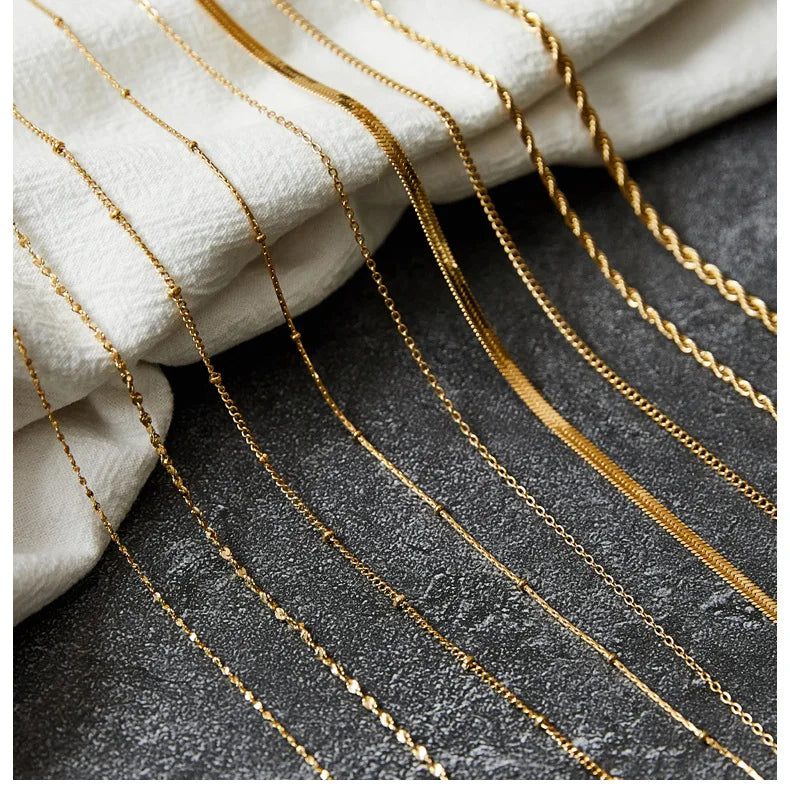 Elegant Flower Chain Stainless Steel Gold Plain Chain Romantic Countryside Style Necklace Accessories for Women
