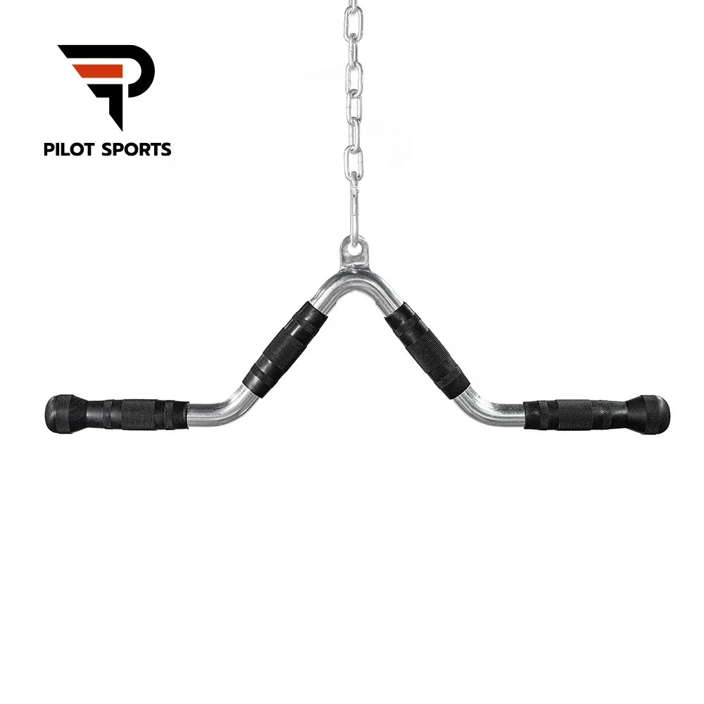 PilotSports Cable Attachment V-Shape Multigrip Exercise Purpose Press Down Bicep Tricep Bar Heavy Duty V-Chrome Bar for Home Gym