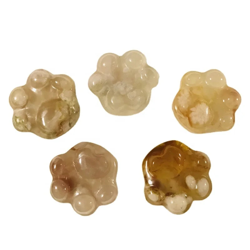 Wholesale Natural Flower Agate Crystal Cat Paw Cherry Blossom Agate Cat Paw