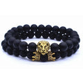 2023 New Fashion Retro Lion Head and Crown Charm Bracelet 8MM lava Stone Bracelet