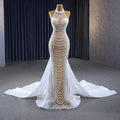 Jancember 231033 Sexy Sleeveless Halter Mermaid Pearls Wedding Dresses