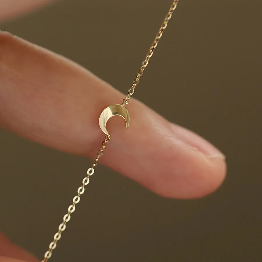 Ins 14K Gold Plated 925 Sterling Silver Crescent Moon Charm Bracelets for Women Girls Jewelry