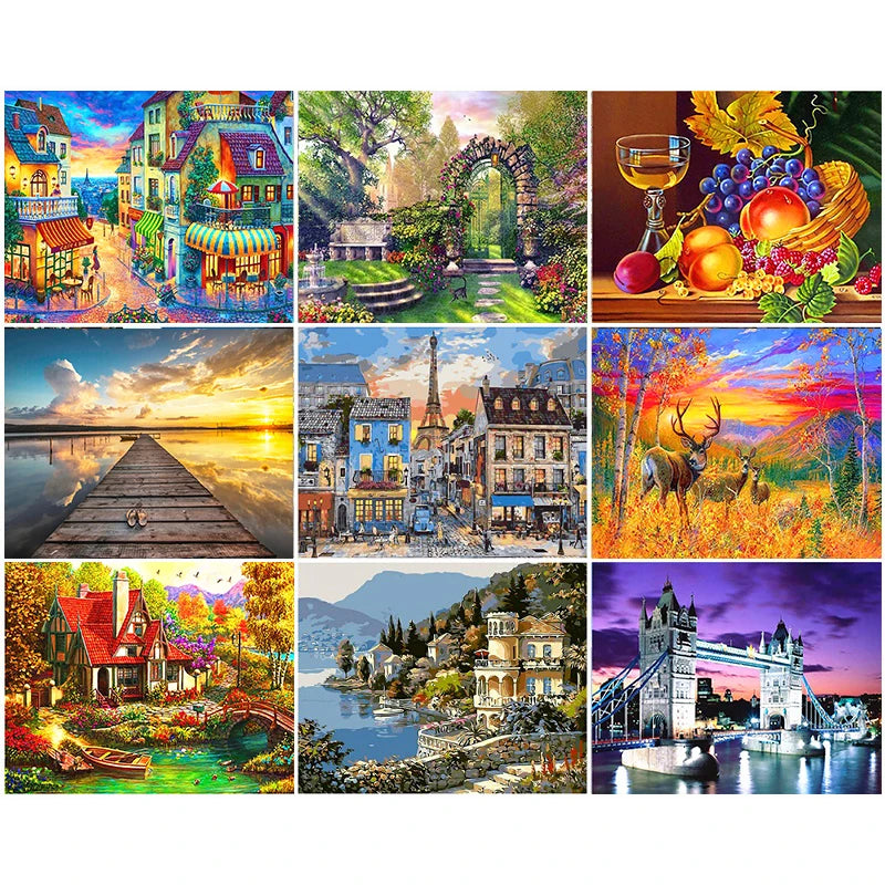 Wholesale Custom Photo Design Painting by Numbers Kits Street Scenery Impressionism DIY Paint by Numbers on Canvas