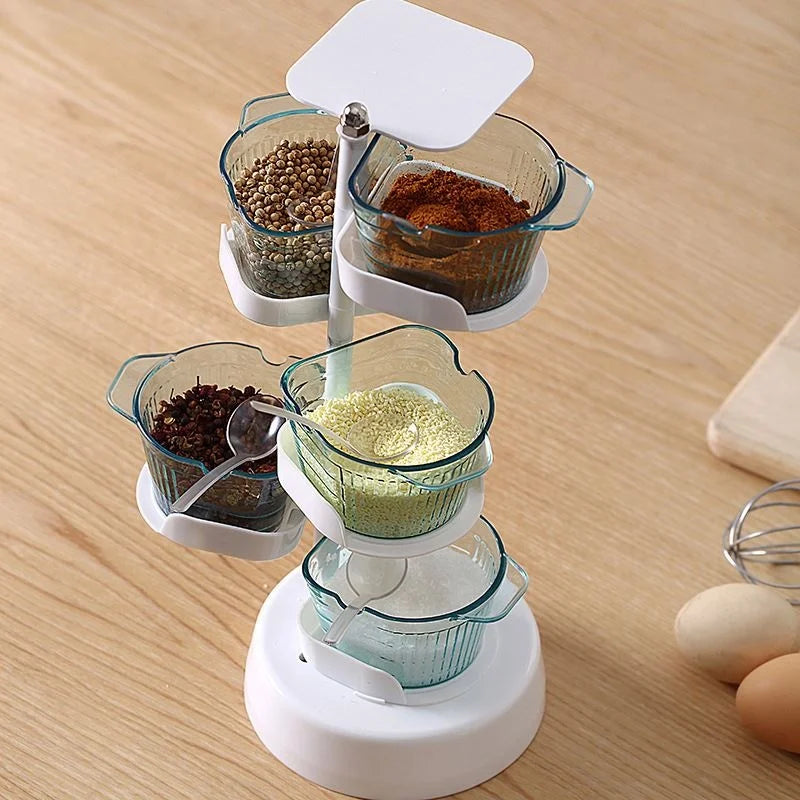Five-layer Three-dimensional Rotating Seasoning Box Household Portable Kitchen Storage Organizer Transparent Seasoning Box