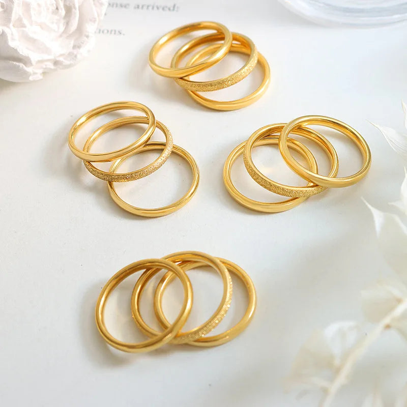 Fashion Gold Plated Sets Him and Her Women Men Titanium Bands Wedding Couple Stainless Steel Ring Bague Acier Inoxydable Femme