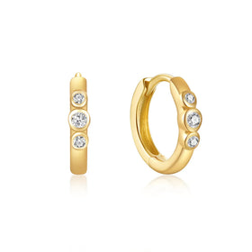 Fashion Jewelry 925 Sterling Silver Minimalist Earrings Three Round Diamond Zircon Gold Plated Hoop Earrings for Women