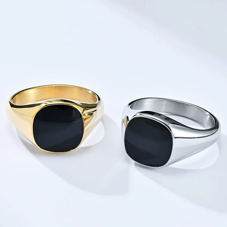 Wholesale Classic Stainless Steel Signet Ring with Gold Plating Neutral Style Drip Glue for Men Women for Engagement Gift Party