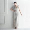 19932# Bead Sleeve Net Gauze Perspective Bridesmaids Etiquette Celebration Dinner Long Evening Dress