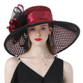 Fashion Women Sun Hat 16cm Mesh long Wide Brim Kentucky Derby Organza Ladies Satin Ribbon luxury Church Hats with Big Flower