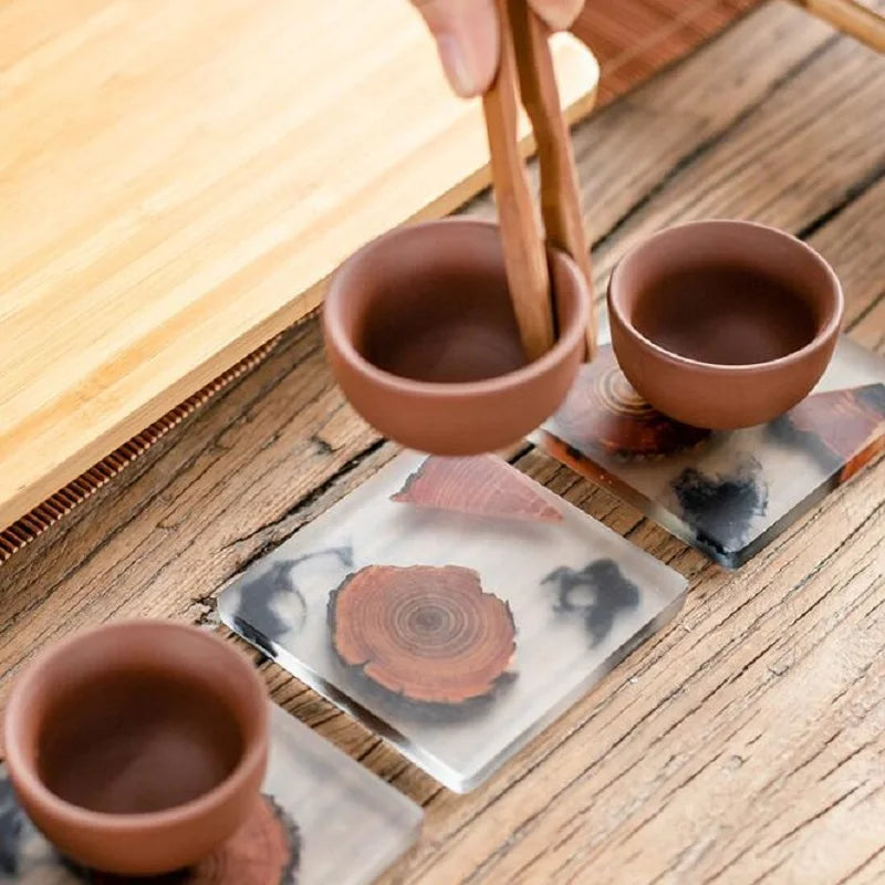 Clear Natural Resin Pine Coasters Heat Resistant Placemats Drink Mat Tea Coffee Cup Pad Waterproof Non-slip Creative Decor