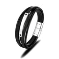 Fashion Genuine Leather Bracelets Men Jewelry Silver Stainless Steel Braided Black Leather Bracelets for Man
