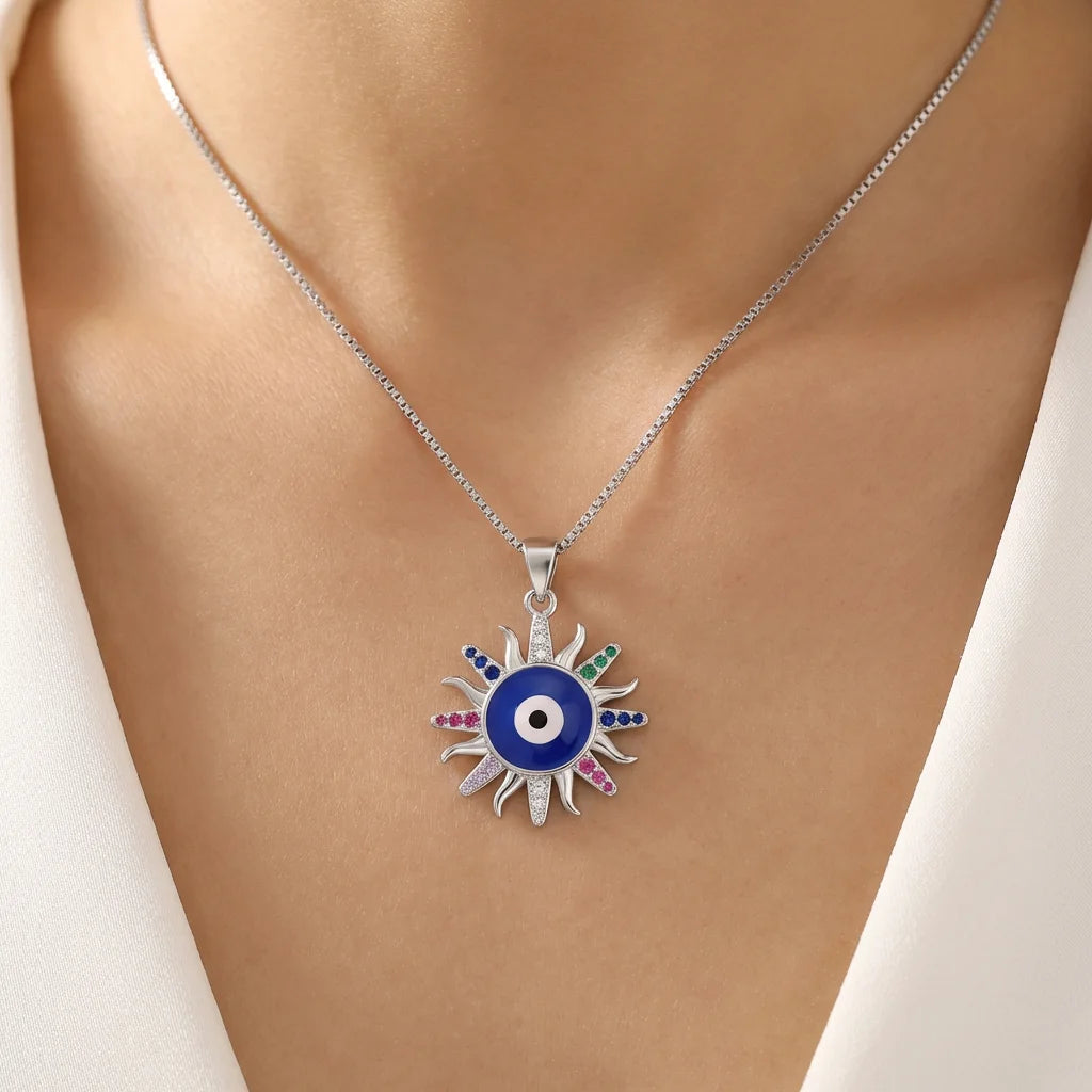 Wholesale Religious Charm Pendants Rhodium Plated Cubic Zirconia Devil Eye Retro 925 Sterling Silver Unisex Fine Jewelry