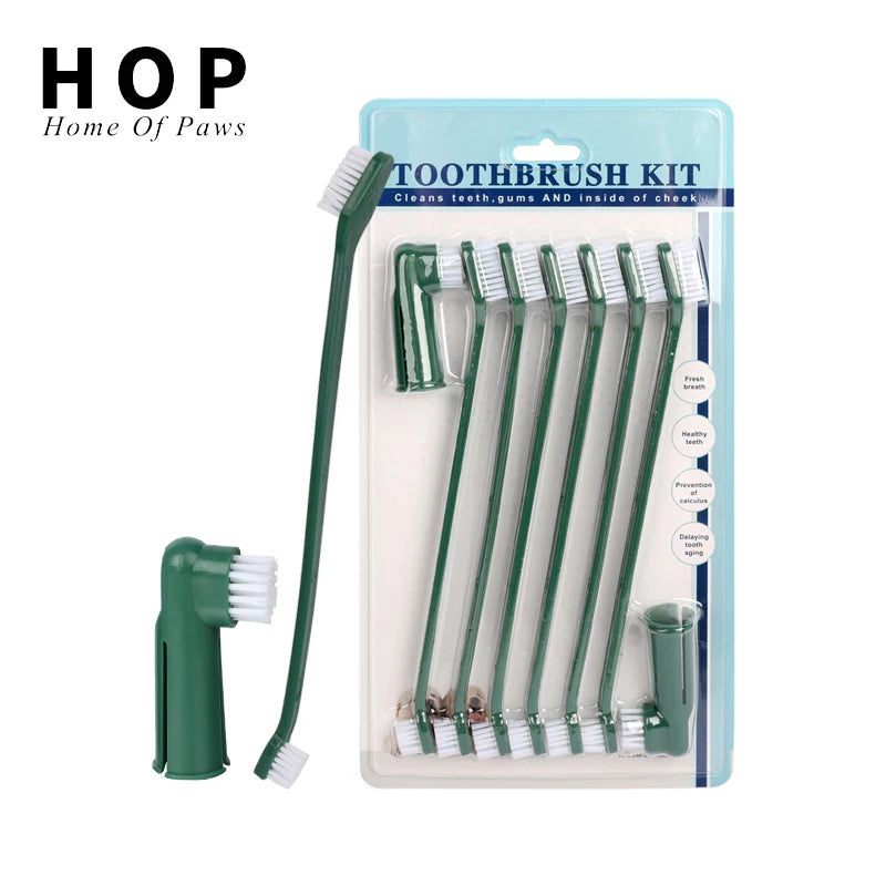 Factory Wholesale Dog Toothbrush Indestructible 8 in 1 Dog Dental Care Pet Cat Toothbrush Set Durable Clean Teeth