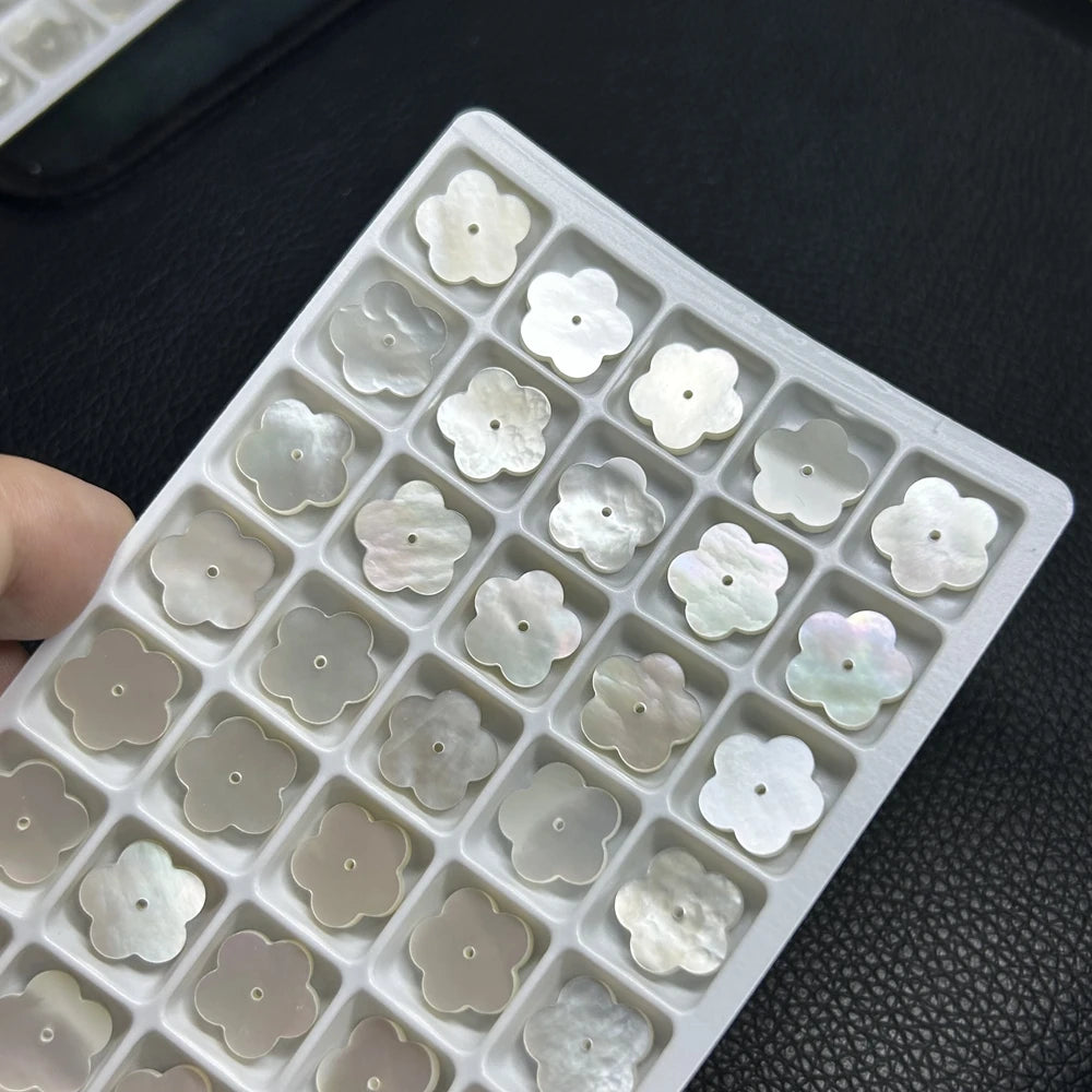 HQ GEMS White Shell Stone Flower 12mm Mother of Pearl Four Leaf Clover VC Necklace Making