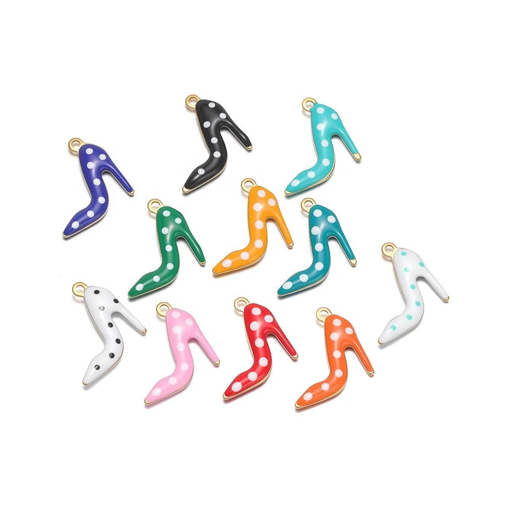Stainless Steel European American Style High Heels Pendant 14mm Double Sided Enamel Charms