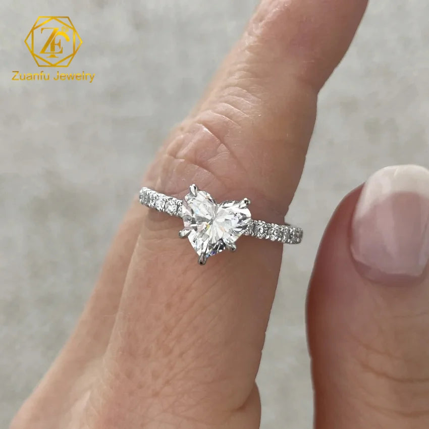1CT 6.5x6.5mm Moissanite Heart Shape Rings Ice Out Diamond Ring Band 10K 14K 18k Gold Diamond Engagement Wedding Ring