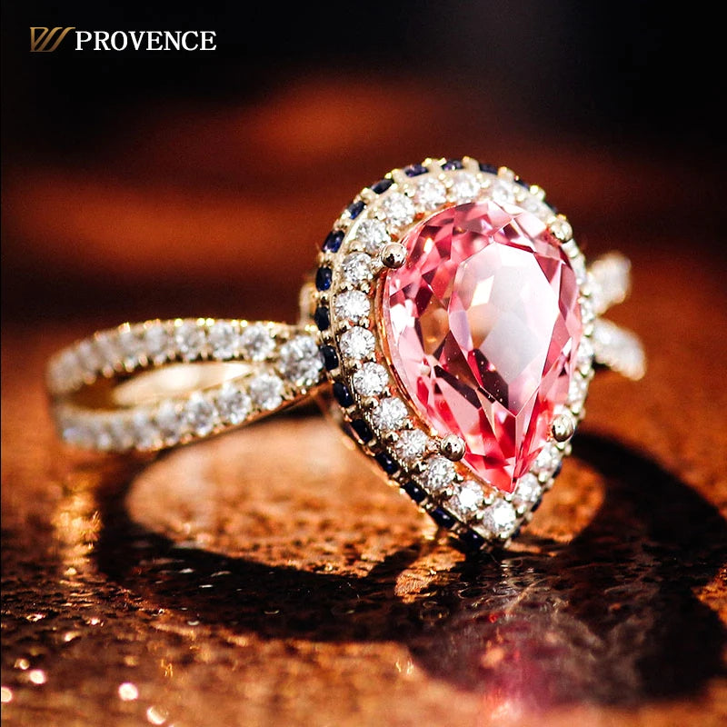 Fine Jewelry Wedding Rings Pure Real Yellow 10k 14k 18k Gold 2.5CT Pear Lab Grown RUBY  Engagement Crushed Ice Ring for Women