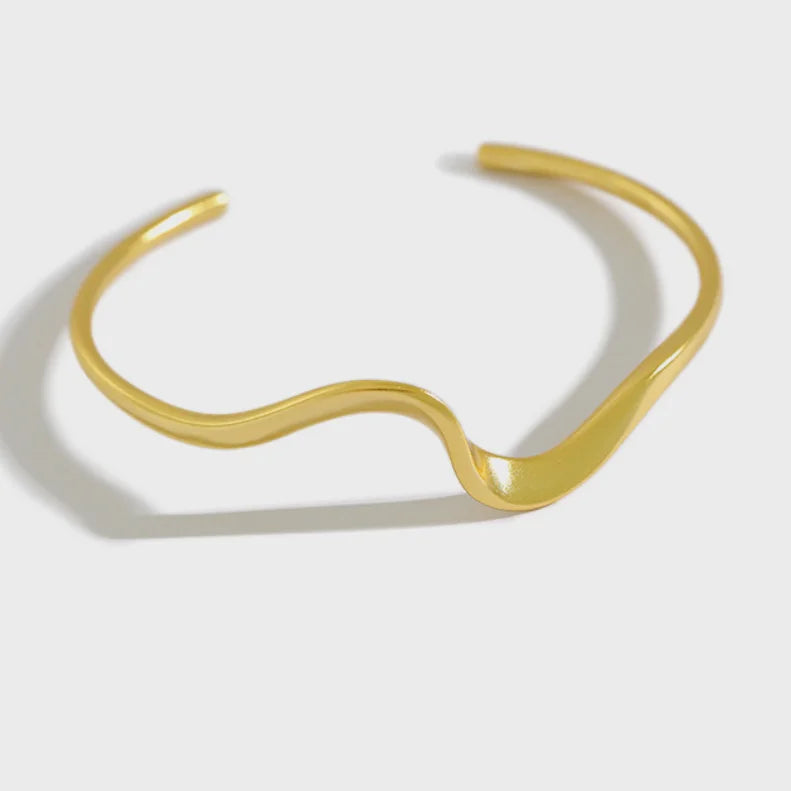 Trendy Minimalist Wavy Pattern Gold or Silver Plated Bangles for Anniversary 925 Sterling Silver Bangle Women Cuff Bangles