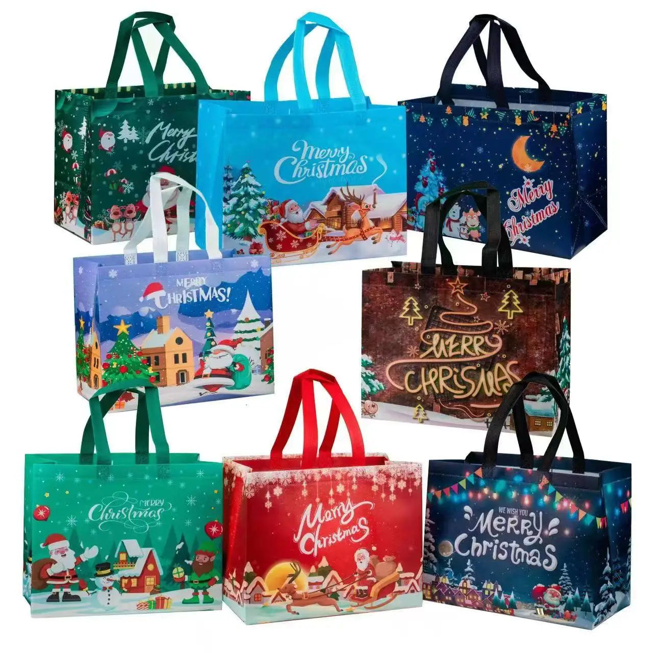 Christmas Customizable Gravure Printed Non-Woven Hand Bags with Hand Length Handle Custom Colors for Clothing & Socks Wholesale