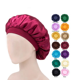 Wholesale Luxury Adjustable Custom logo Elastic Band Double Layer Hair Sleep Satin Shower Cap Silk Satin Bonnet for Women