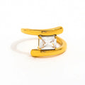 High End 18K Plain Gold Double Rectangle Zirconia Cross Lines Ring Stainless Steel Trendy Simple Gold Plated Jewelry