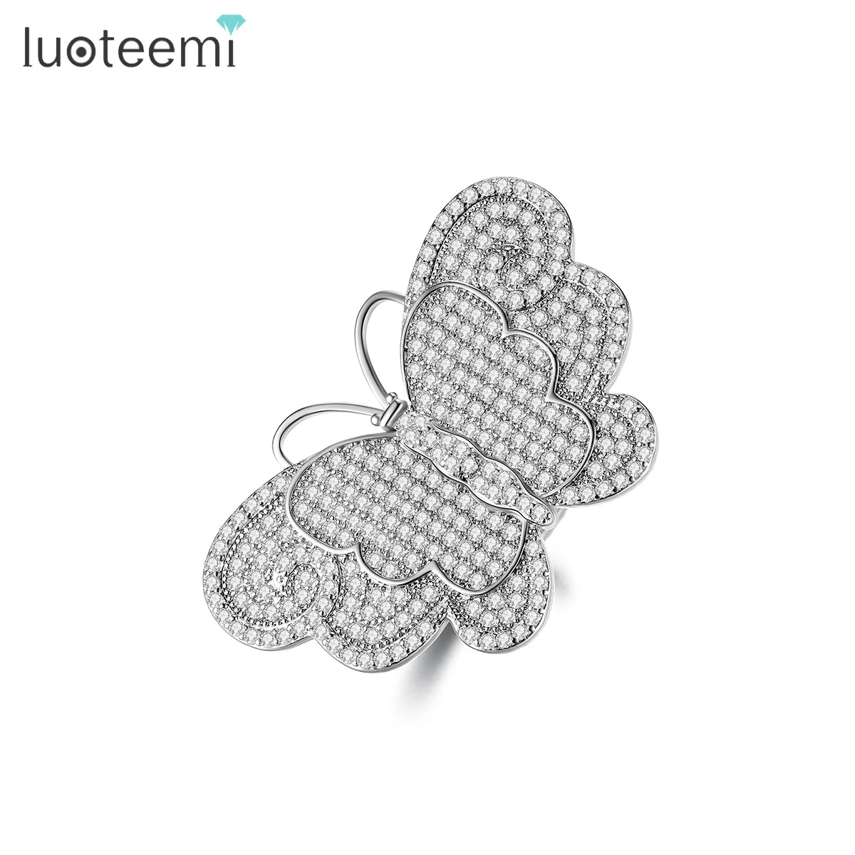 LUOTEEMI Butterfly Set Bohemian Woman Diamond Jewelry Cubic Zirconia Zircon Iced Out Resizable Luxury Ring