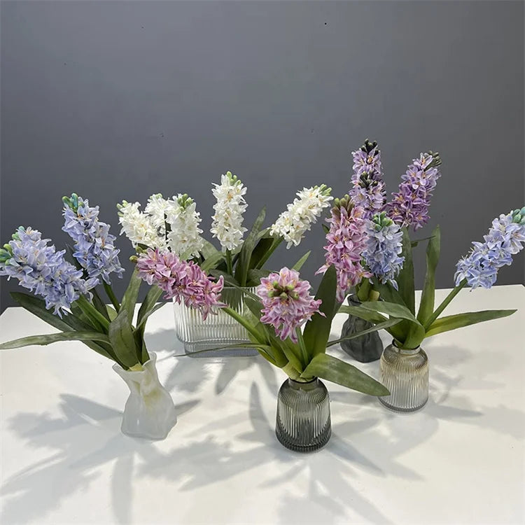 Wholesale Single Stem Artificial Silk Flower 3D Printing White Purple Violet Hyacinth Flower for Wedding Decoration MegaBDM