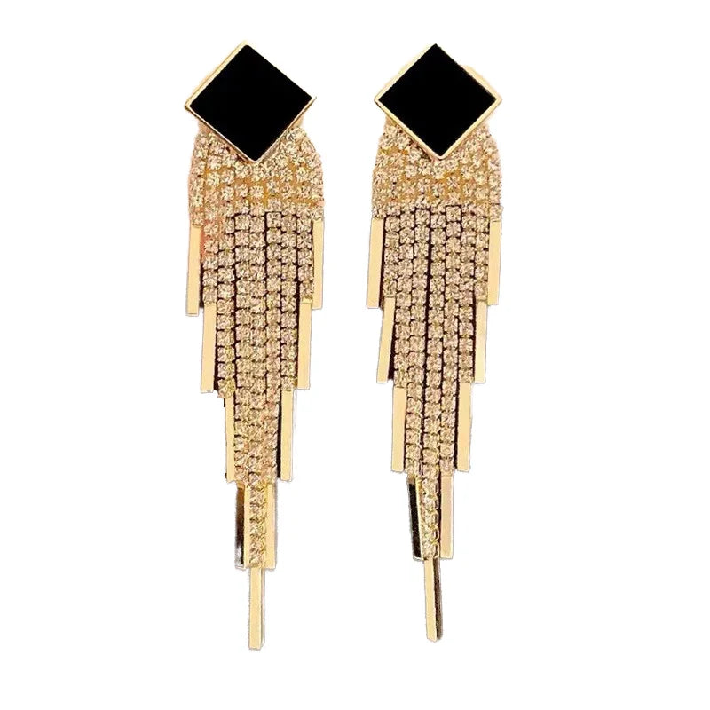Fashion Alloy Long Tassel Drop Earrings for Children's Diamond Big Bride Wedding Jewelry