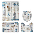 Nautical Waterproof Shower Curtain Sets with Non-Slip Rugs Toilet Lid Cover and Bath Mat Marine Sail Curtain With 12 Hooks