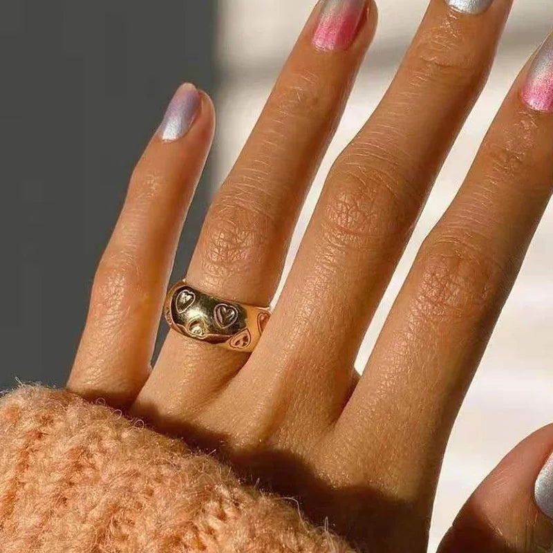 High End Women Stainless Steel Love Lovely Heart Shape Pattern Round Plain Ring