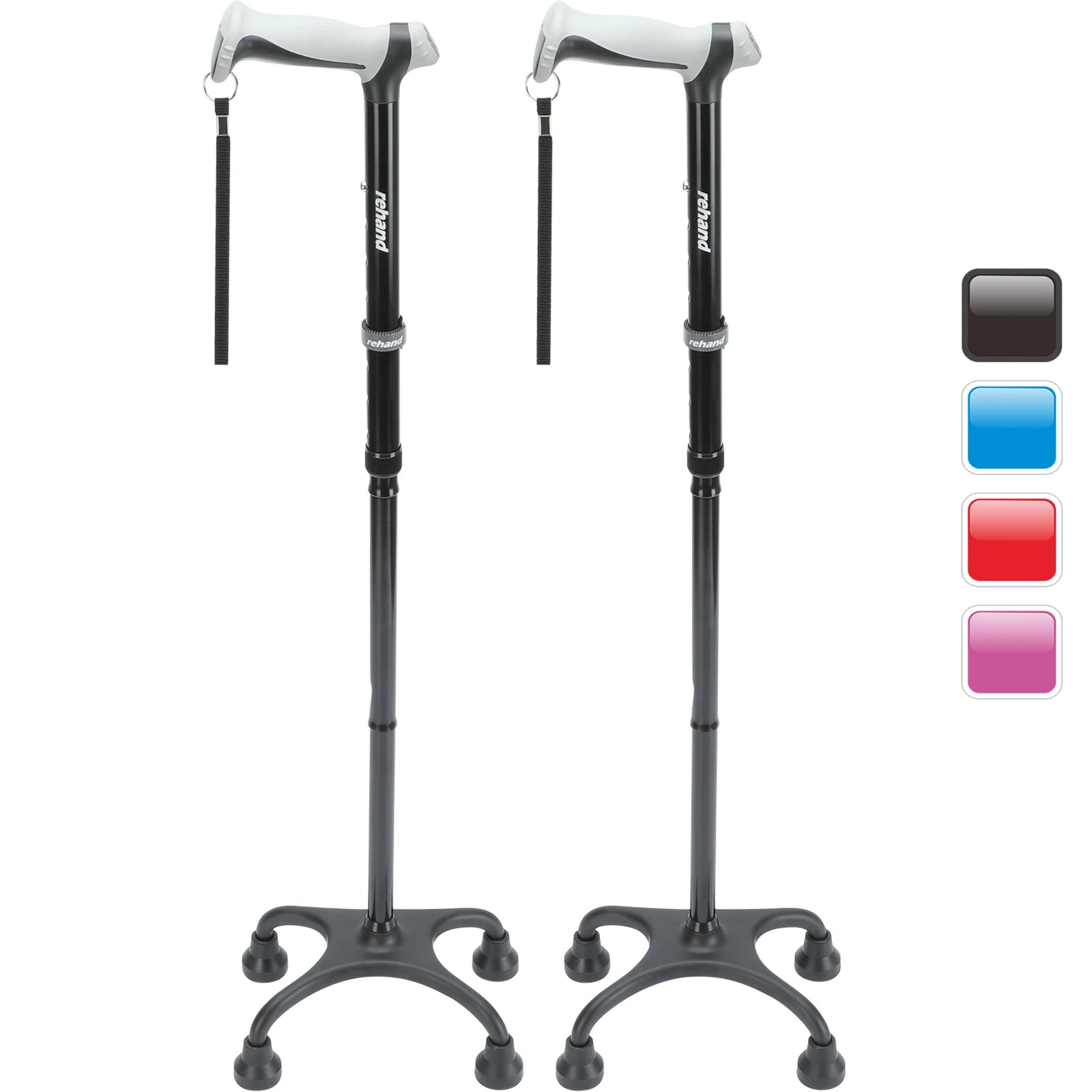 Rehand Quad Cane Folding Walking Stick 78-96cm Adjustable Aluminium Lightweight 0.8kg Model 0026