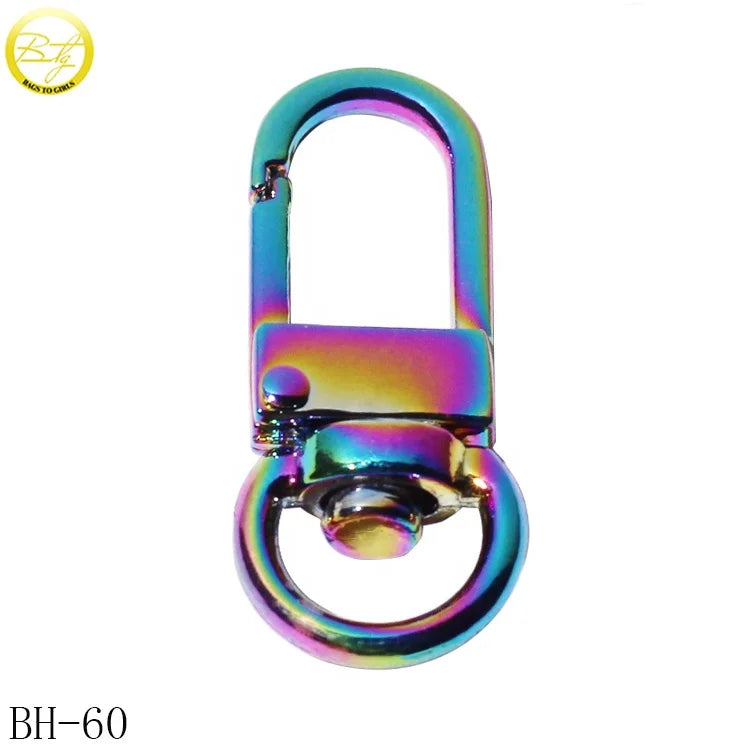 Women Purse Small Decorative Hook Accessory Rainbow Plating Spring Swivel Lobster Clasp Buckle for Keychain