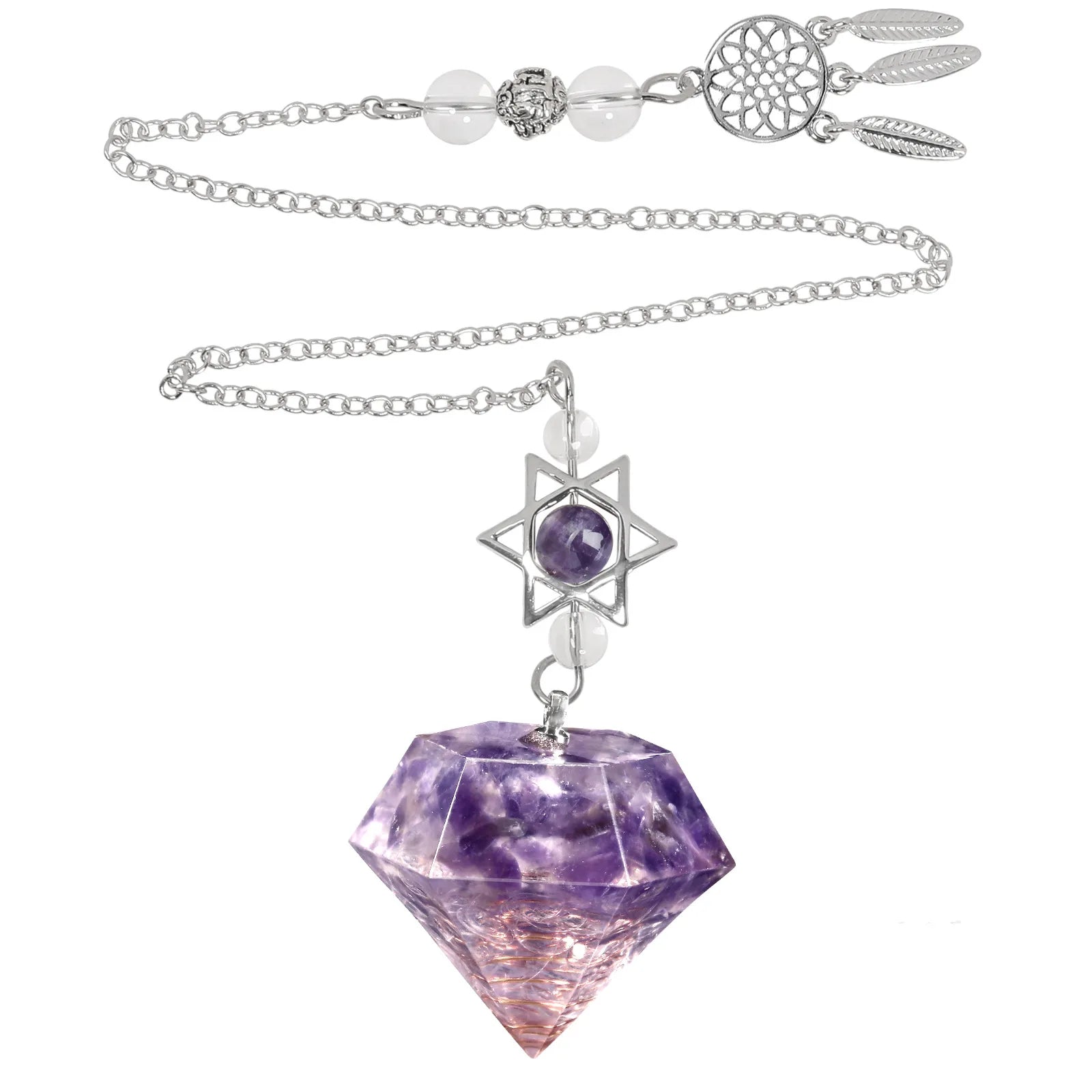 Chakra Crystal Dowsing Pendulum Reiki 6 Faceted Pointed Pendulum Merkaba Star Dream Catcher Dowser for Meditation Wicca