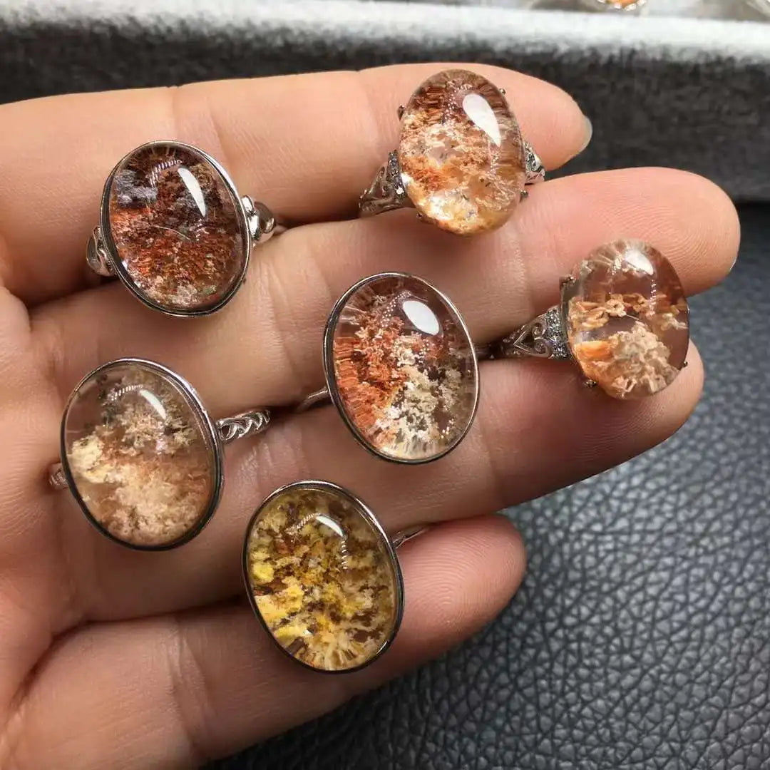 Wholesale Garden Quartz Ring Sterling Silver Lodolite Healing Crystal Ring for Women &Men Gift